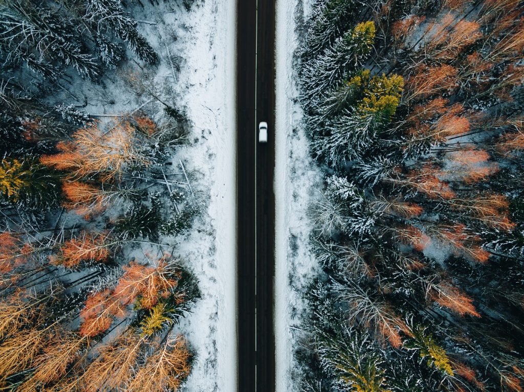 EV on the road in winter